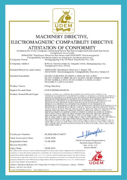 الصين Zhangjiagang City FILL-PACK Machinery Co., Ltd الشهادات
